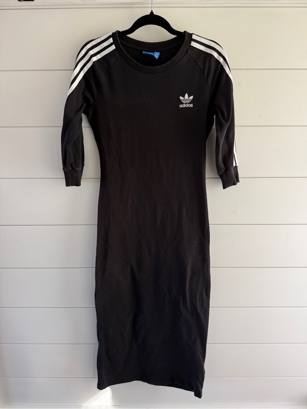 Adidas Black Midi Dress with White Three-Stripes